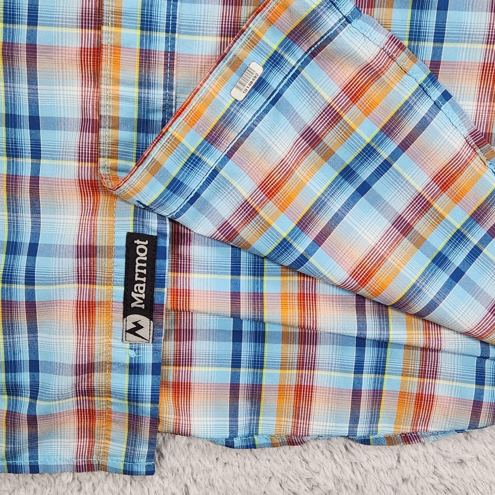 Marmot Shirt Mens XL Multicolor Plaid Short Sleeve Button Up Lightweight Casual - Picture 6 of 14